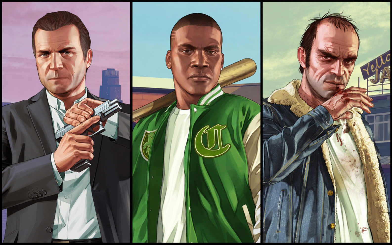 Michael, Franklin et Trevor, les trois protagonistes jouables de GTA V